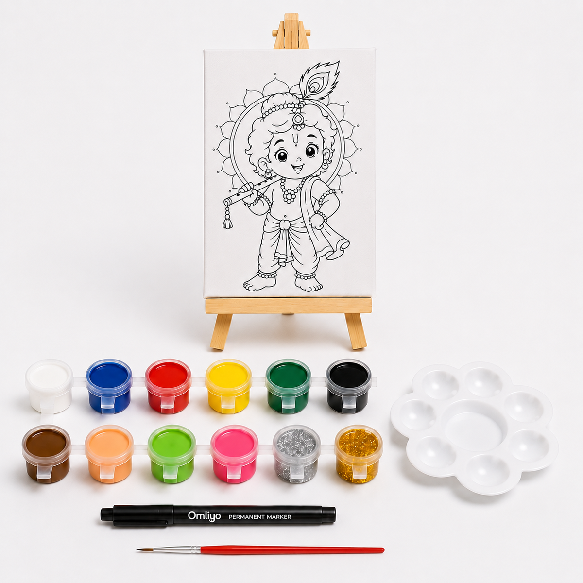 Bala Krishna's DIY Painting Kit  |  Pre-Marked Canvas Art Set with Mini Easel Stand