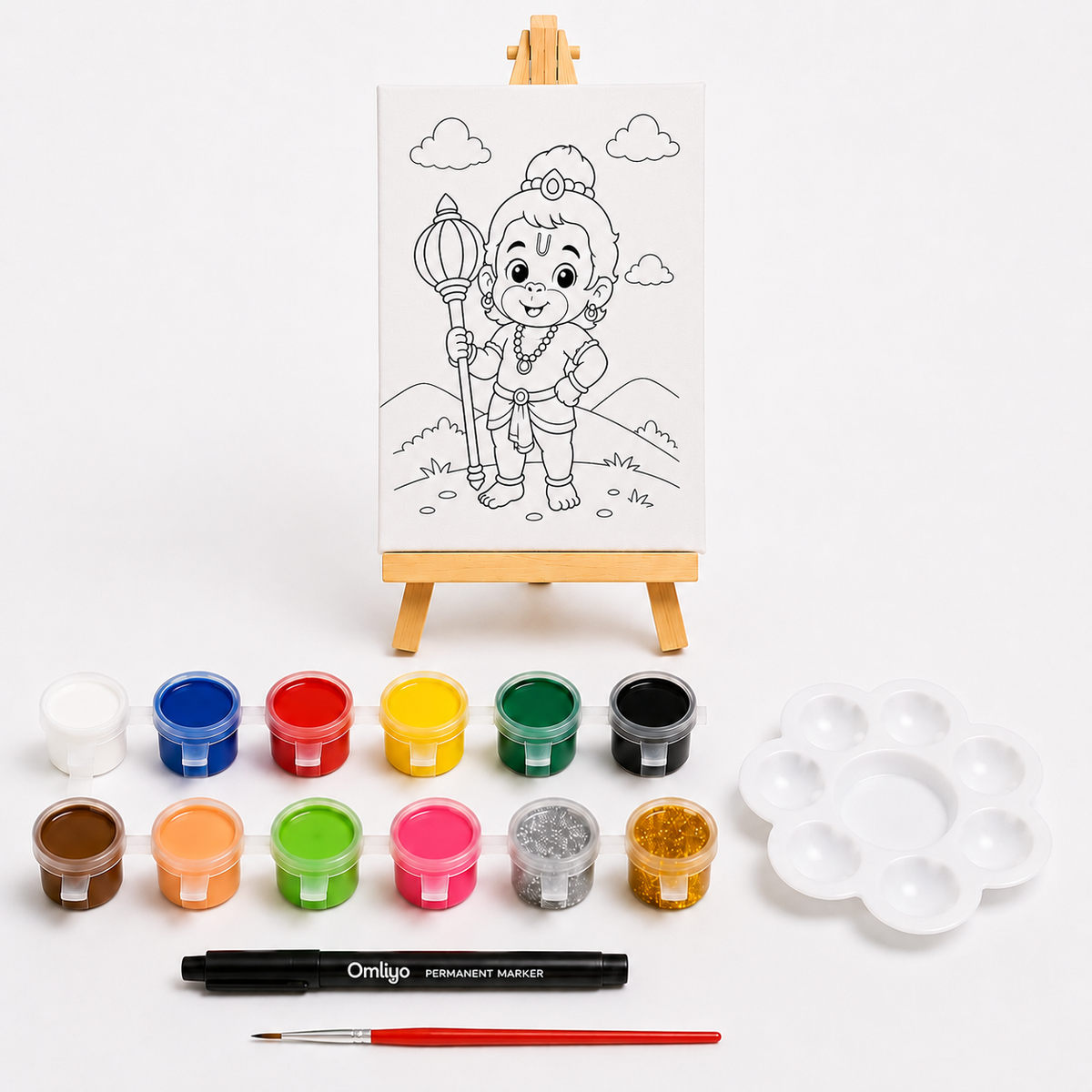 Bala Hanuman's DIY Painting Kit  |  Pre-Marked Canvas Art Set with Mini Easel Stand