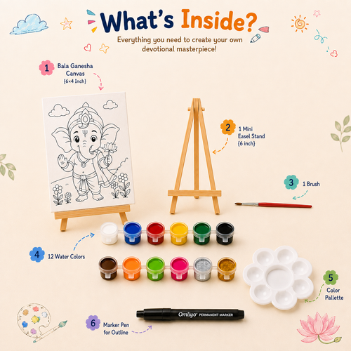 Bala Ganesha's DIY Painting Kit | Pre-Marked Canvas Art Set with Mini Easel Stand