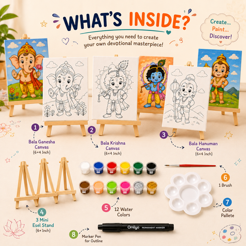 Bala Deities DIY Painting Kit  | 3 Pre-Marked Canvas Art Set (Ganesh, Krishna & Hanuman)